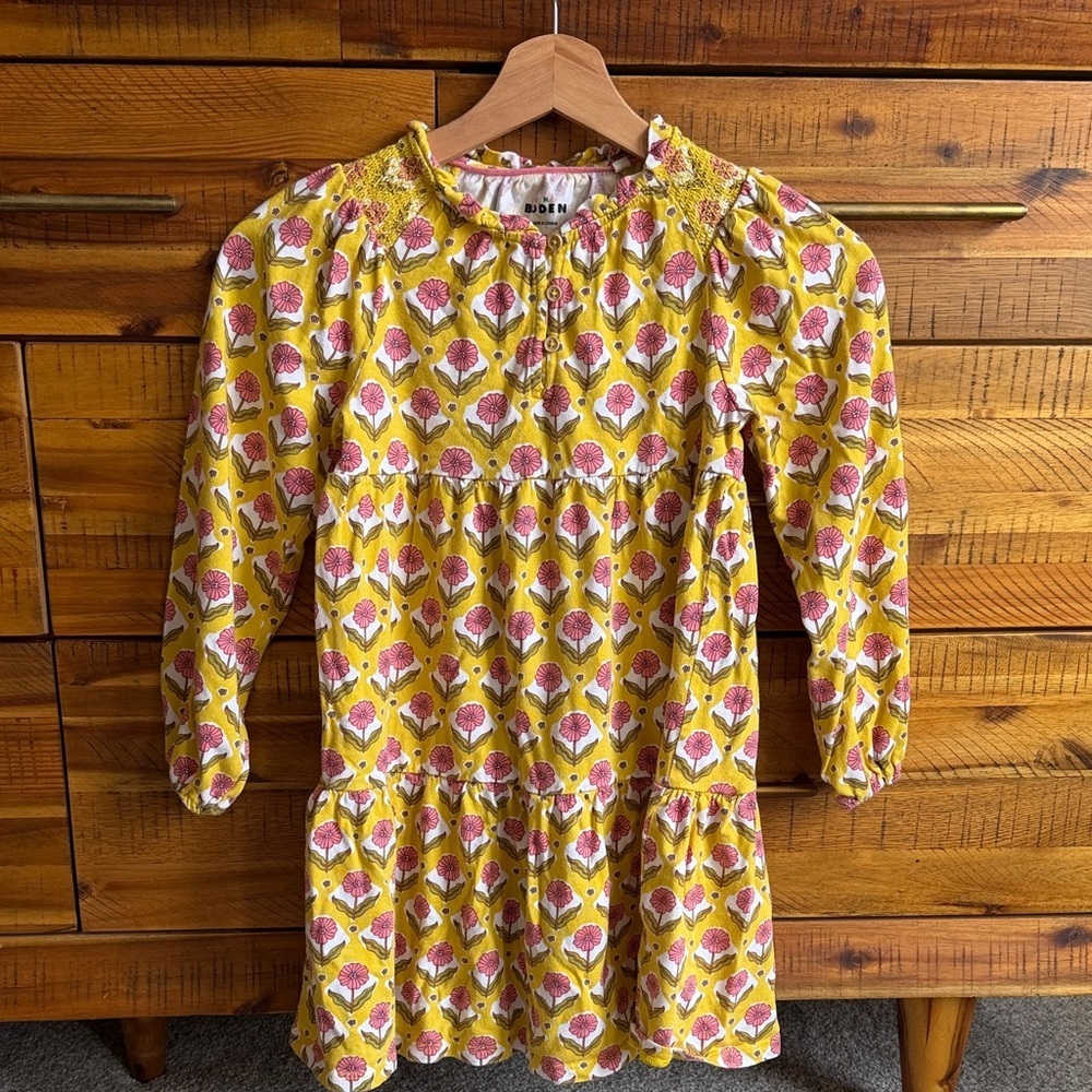 Mini Boden Girls' Yellow Floral Long-Sleeve Dress